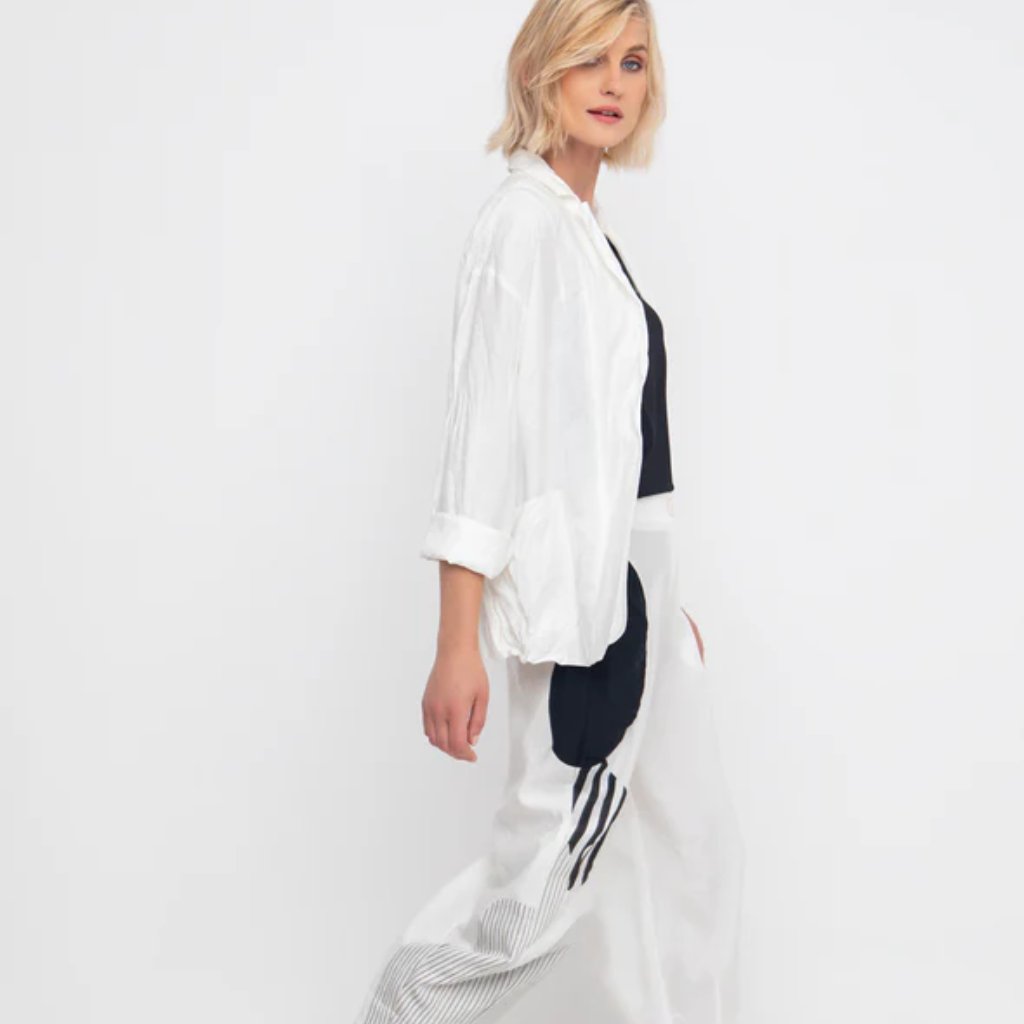 Nwt $274 Ozai N Ku Off White Crinkle Blazer L